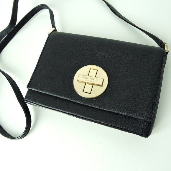 Kate Spade Black Saffiano Leather Cross body Shoulder Bag purse Clutch Sally - Picture 2 of 10